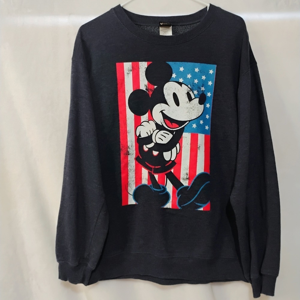 Disney Mickey Mouse American Flag Medium Sweatshirt Blue Gray 4th Patriotic N